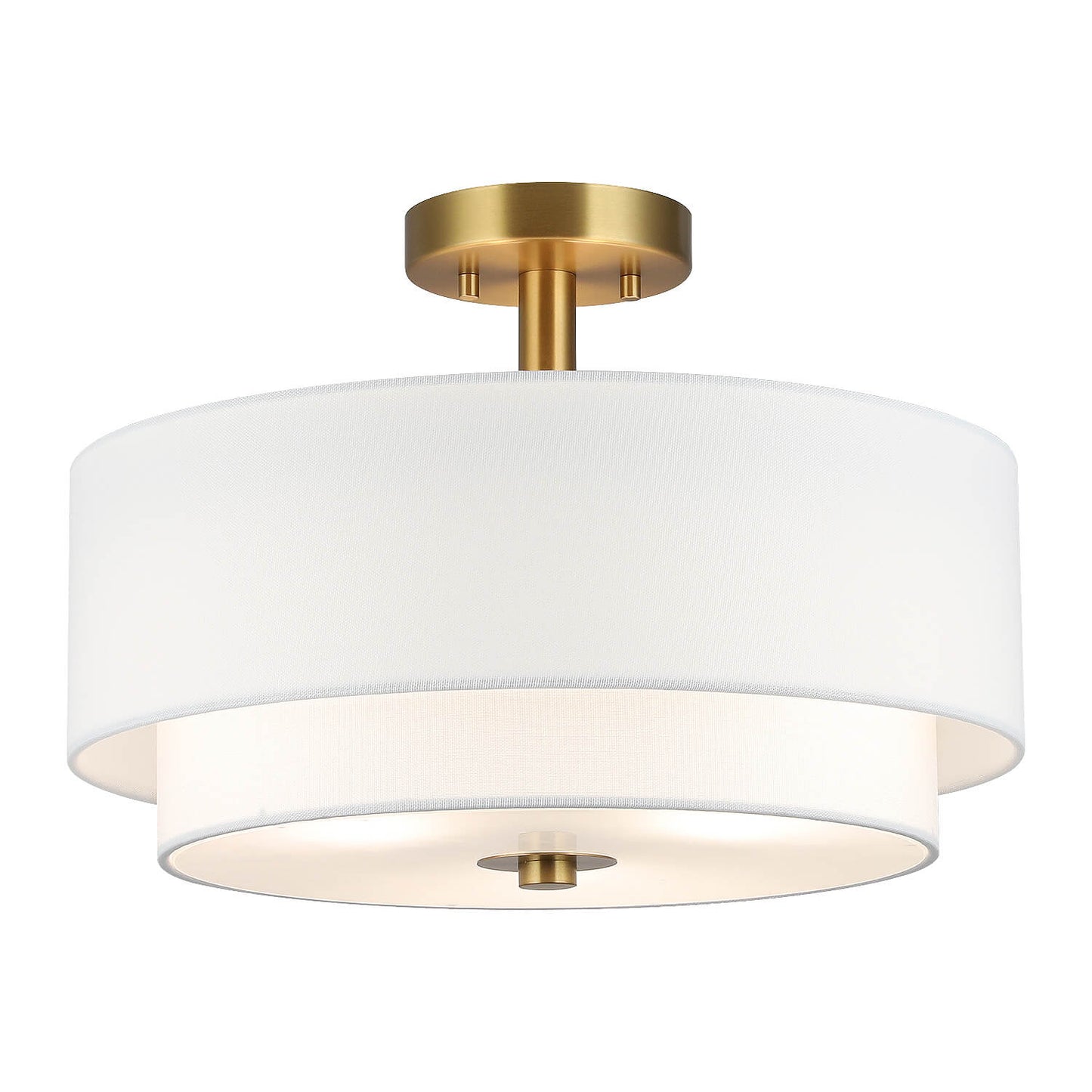 16 inch 3-Light Gold Semi Flush Mount Ceiling Light with Fabric Drum Shade XB-SF1289-GB