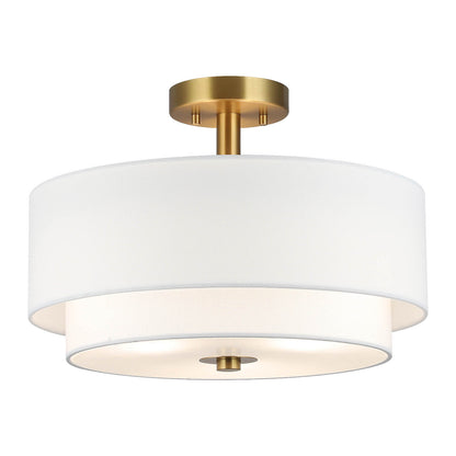 16 inch 3-Light Gold Semi Flush Mount Ceiling Light with Fabric Drum Shade XB-SF1289-GB