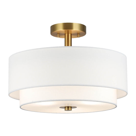 16 inch 3-Light Gold Semi Flush Mount Ceiling Light with Fabric Drum Shade XB-SF1289-GB