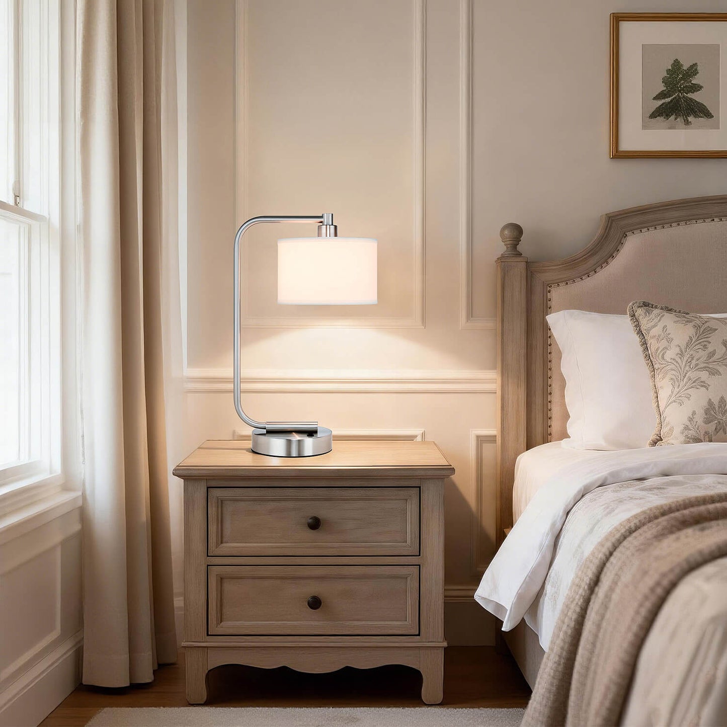 Modern Brushed Nickel Table Lamp with USB Port XB-TL1226-BN