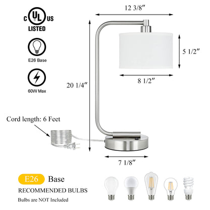 Modern Brushed Nickel Table Lamp with USB Port XB-TL1226-BN