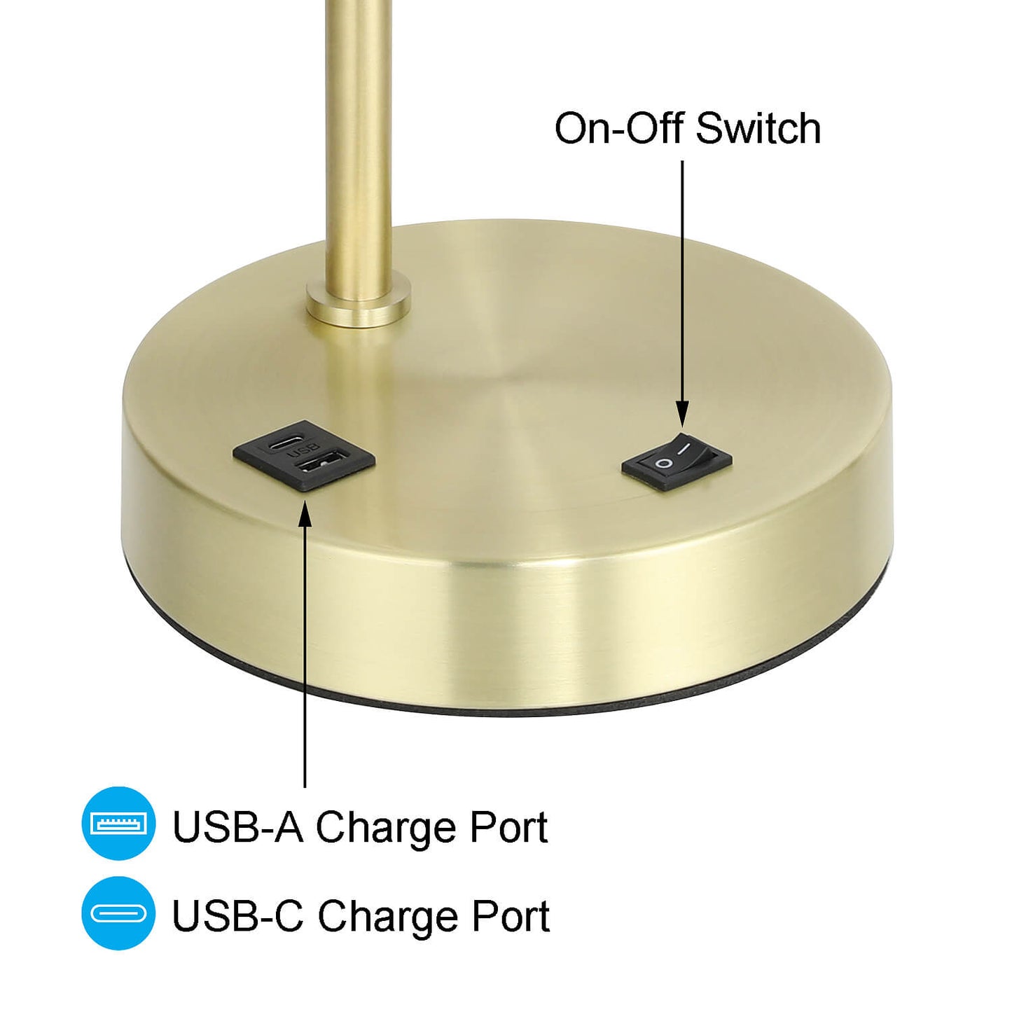 Table Lamp with USB Port, Fabric Shade, Satin Brass, Bedside Desk Lamp for Bedroom XB-TL1230-SB