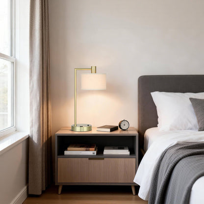Table Lamp with USB Port, Fabric Shade, Satin Brass, Bedside Desk Lamp for Bedroom XB-TL1230-SB