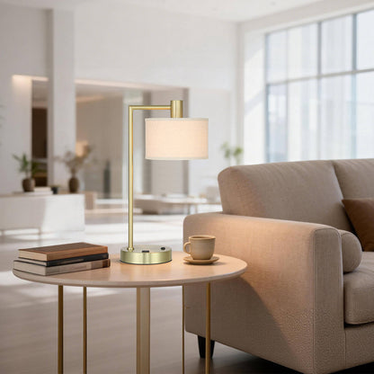 Table Lamp with USB Port, Fabric Shade, Satin Brass, Bedside Desk Lamp for Bedroom XB-TL1230-SB
