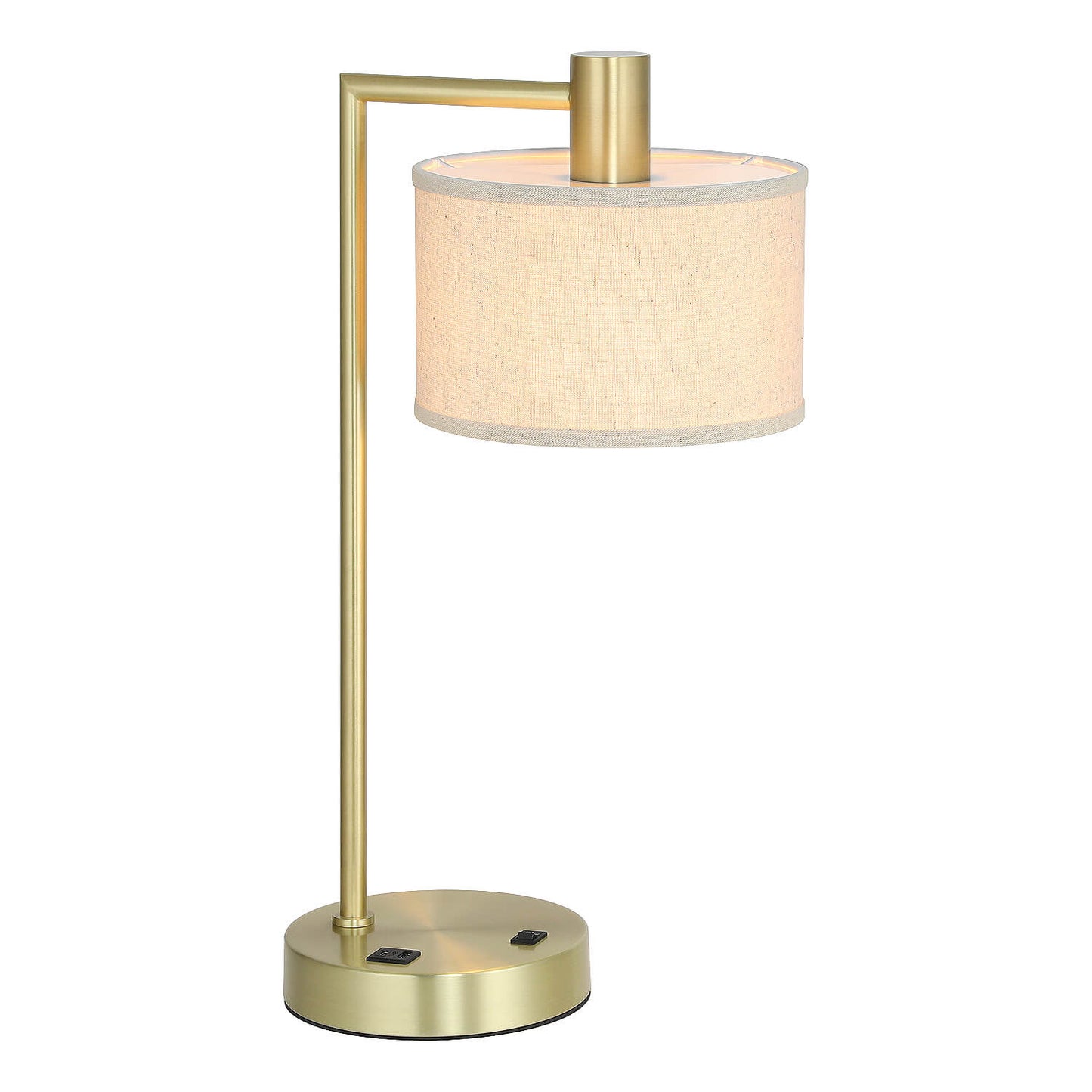 Table Lamp with USB Port, Fabric Shade, Satin Brass, Bedside Desk Lamp for Bedroom XB-TL1230-SB