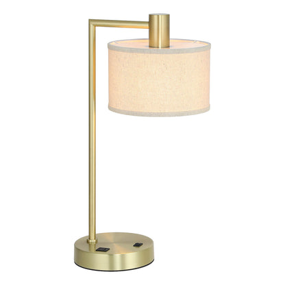 Table Lamp with USB Port, Fabric Shade, Satin Brass, Bedside Desk Lamp for Bedroom XB-TL1230-SB