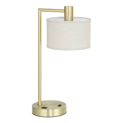 Table Lamp with USB Port, Fabric Shade, Satin Brass, Bedside Desk Lamp for Bedroom XB-TL1230-SB
