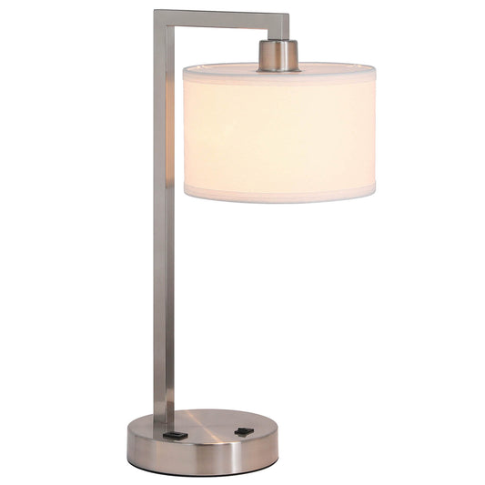 Table Lamp with USB Port, Brushed Nickel, White Fabric Shade, Desk Light for Bedroom XB-TL1231-BN