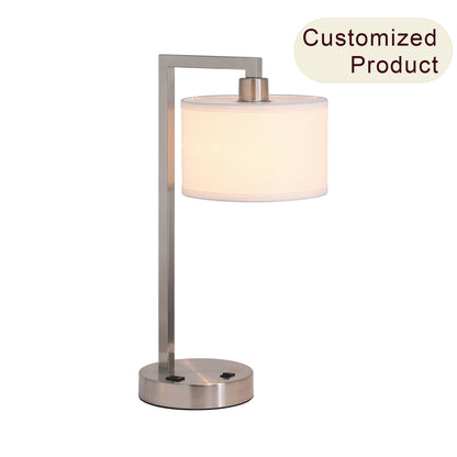 Table Lamp with USB Port, Brushed Nickel, White Fabric Shade, Desk Light for Bedroom XB-TL1231-BN
