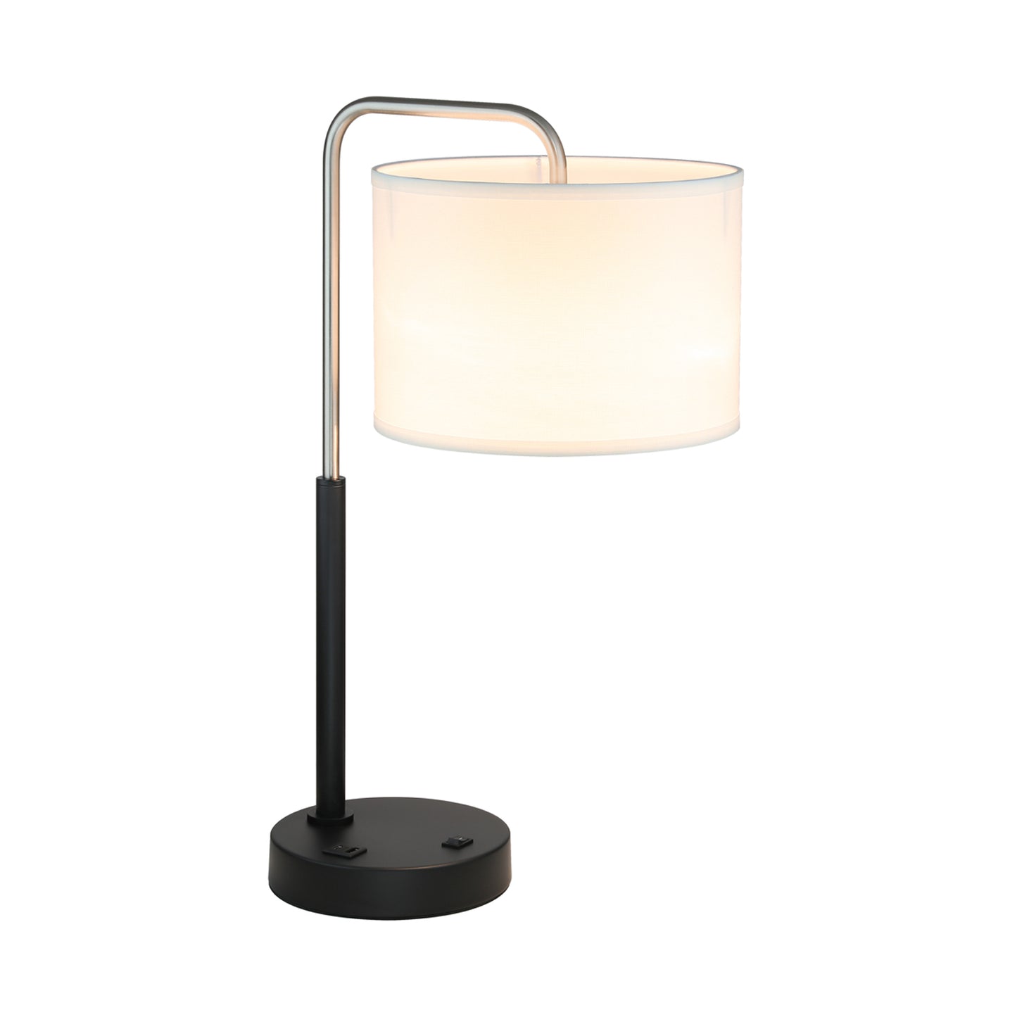 Modern Bedside Lamp with USB & Drum Shade in Brushed Nickel XB-TL257-BN