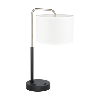 Modern Bedside Lamp with USB & Drum Shade in Brushed Nickel XB-TL257-BN