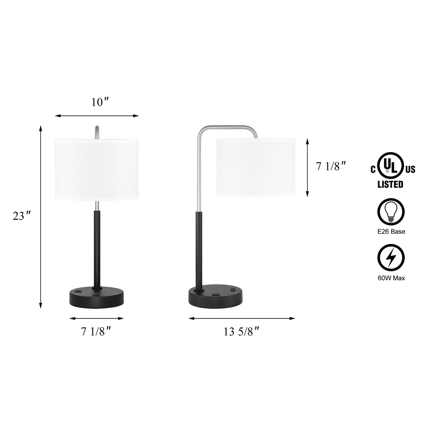 Modern Bedside Lamp with USB & Drum Shade in Brushed Nickel XB-TL257-BN