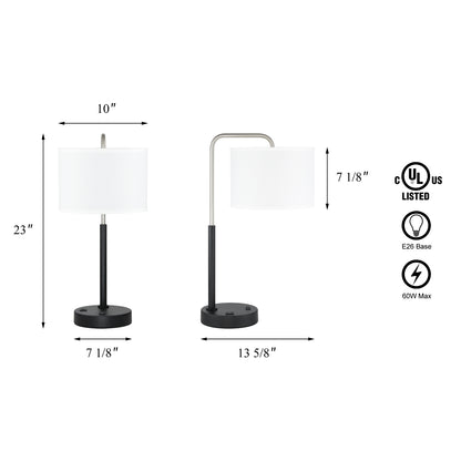 Modern Bedside Lamp with USB & Drum Shade in Brushed Nickel XB-TL257-BN