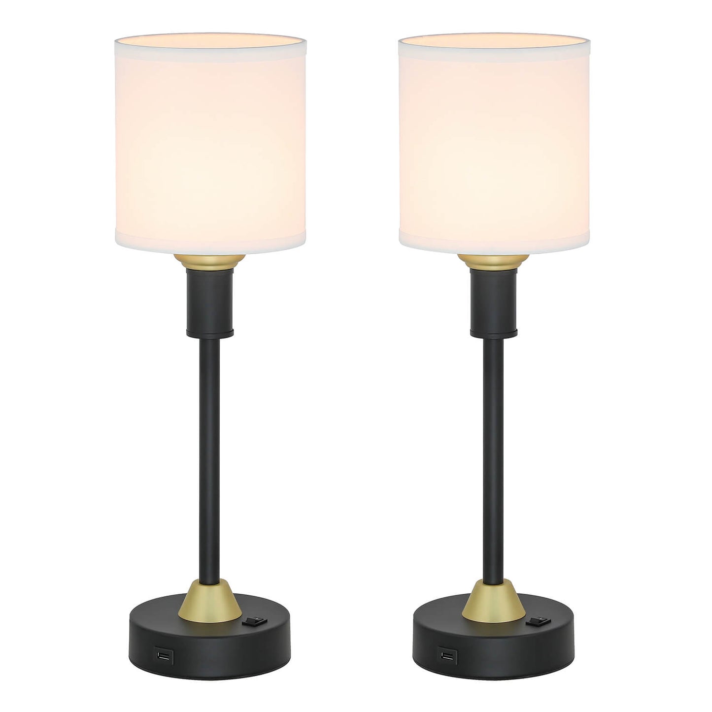 Mid Century Modern Table Lamp with USB Port, Fabric Shade,  Black & Gold (2 Pack) XB-TL291-MB
