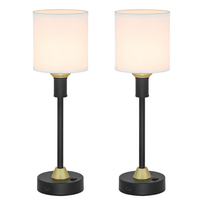 Mid Century Modern Table Lamp with USB Port, Fabric Shade,  Black & Gold (2 Pack) XB-TL291-MB