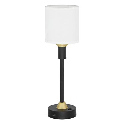 Mid Century Modern Table Lamp with USB Port, Fabric Shade,  Black & Gold (2 Pack) XB-TL291-MB