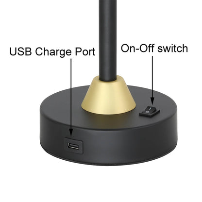 Mid Century Modern Table Lamp with USB Port, Fabric Shade,  Black & Gold (2 Pack) XB-TL291-MB