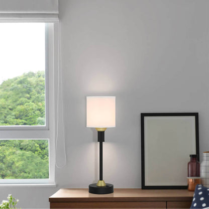 Mid Century Modern Table Lamp with USB Port, Fabric Shade,  Black & Gold (2 Pack) XB-TL291-MB