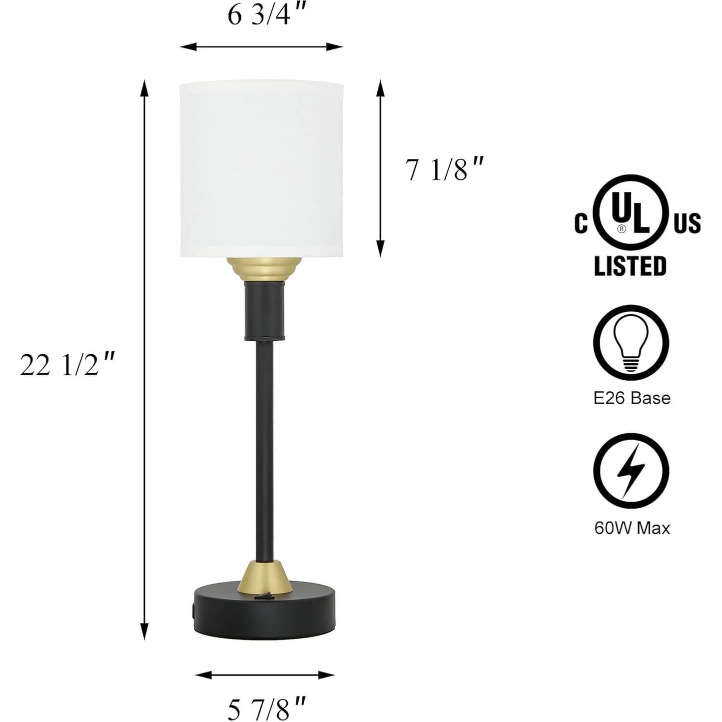 Mid Century Modern Table Lamp with USB Port, Fabric Shade,  Black & Gold (2 Pack) XB-TL291-MB