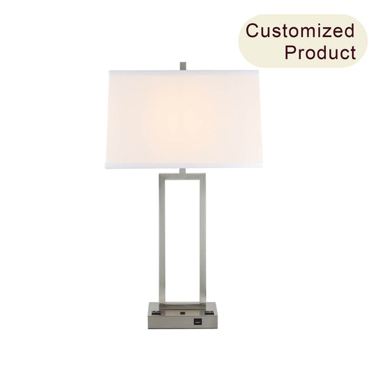Modern Brushed Nickel Office Home Hotel Bedside Desk Table Lamp with Outlets and USB XB-TL322-BN