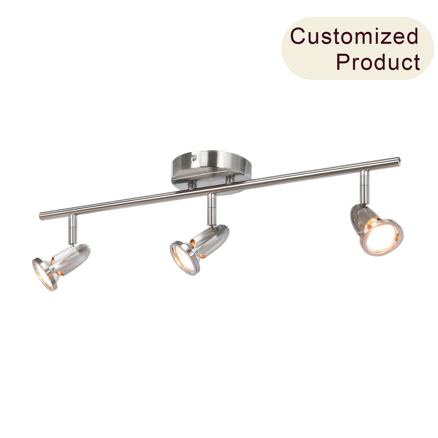 Track Light Fixture, 3 Adjustable Spotlights, Brushed Nickel, Ceiling Mount XB-TR1224-3-BN