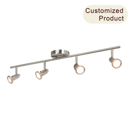 Track Light Fixture, 4 Adjustable Spotlights, Brushed Nickel, Straight Bar Mount XB-TR1224-4-BN