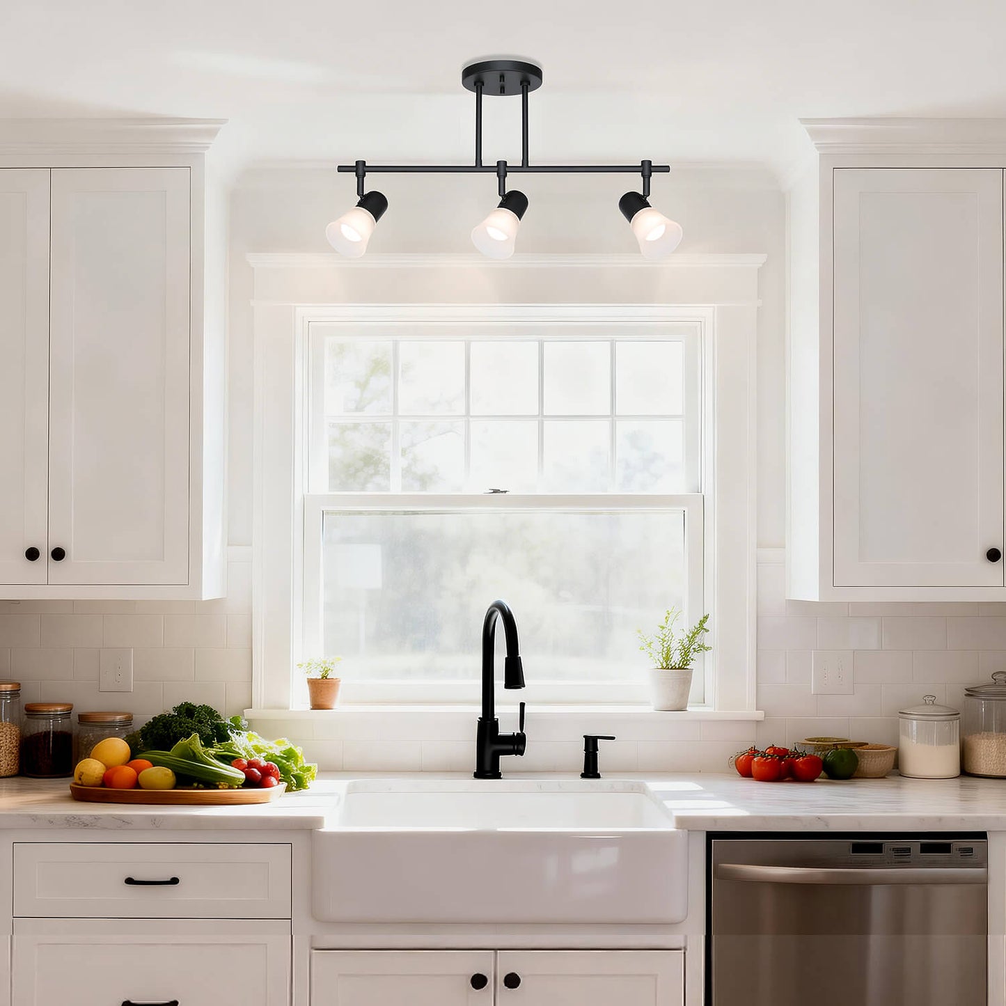Track Lighting, 3-Light Ceiling Mount, Adjustable Spotlight Heads, Matte Black XB-TR1235-3-MB