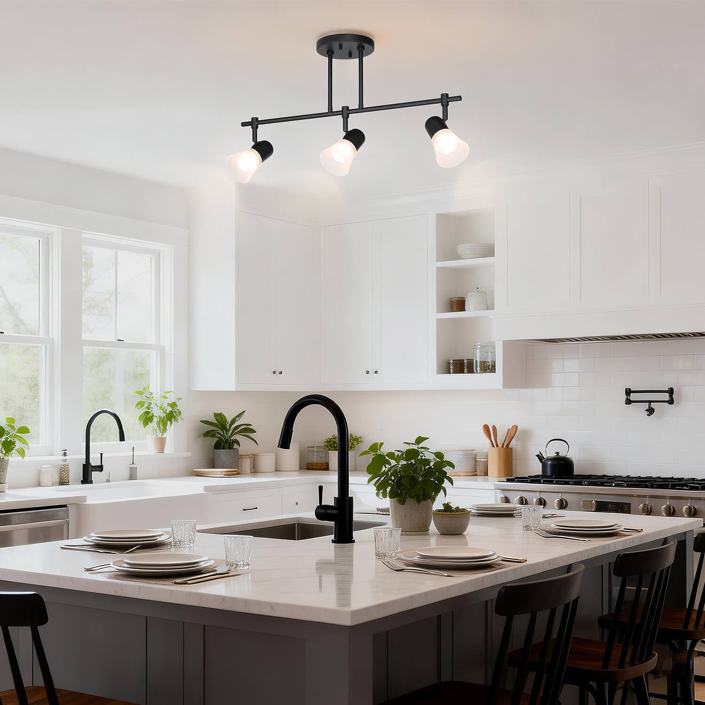 Track Lighting, 3-Light Ceiling Mount, Adjustable Spotlight Heads, Matte Black XB-TR1235-3-MB