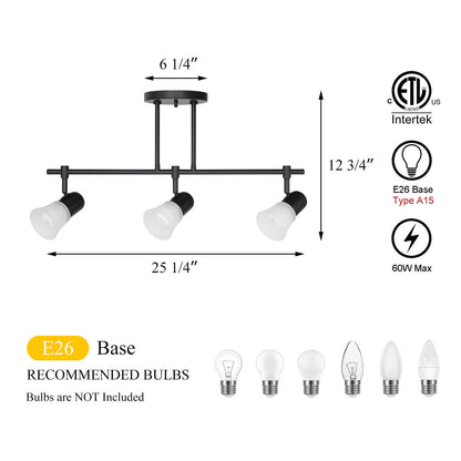 Track Lighting, 3-Light Ceiling Mount, Adjustable Spotlight Heads, Matte Black XB-TR1235-3-MB