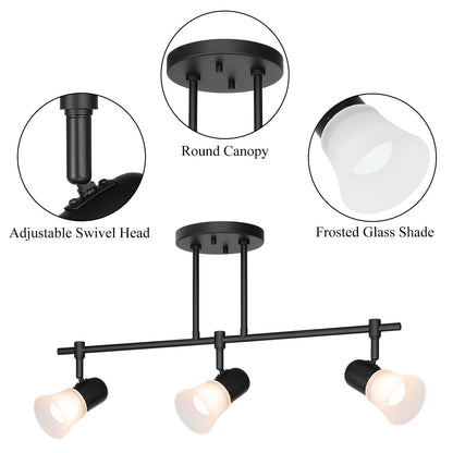 Track Lighting, 3-Light Ceiling Mount, Adjustable Spotlight Heads, Matte Black XB-TR1235-3-MB