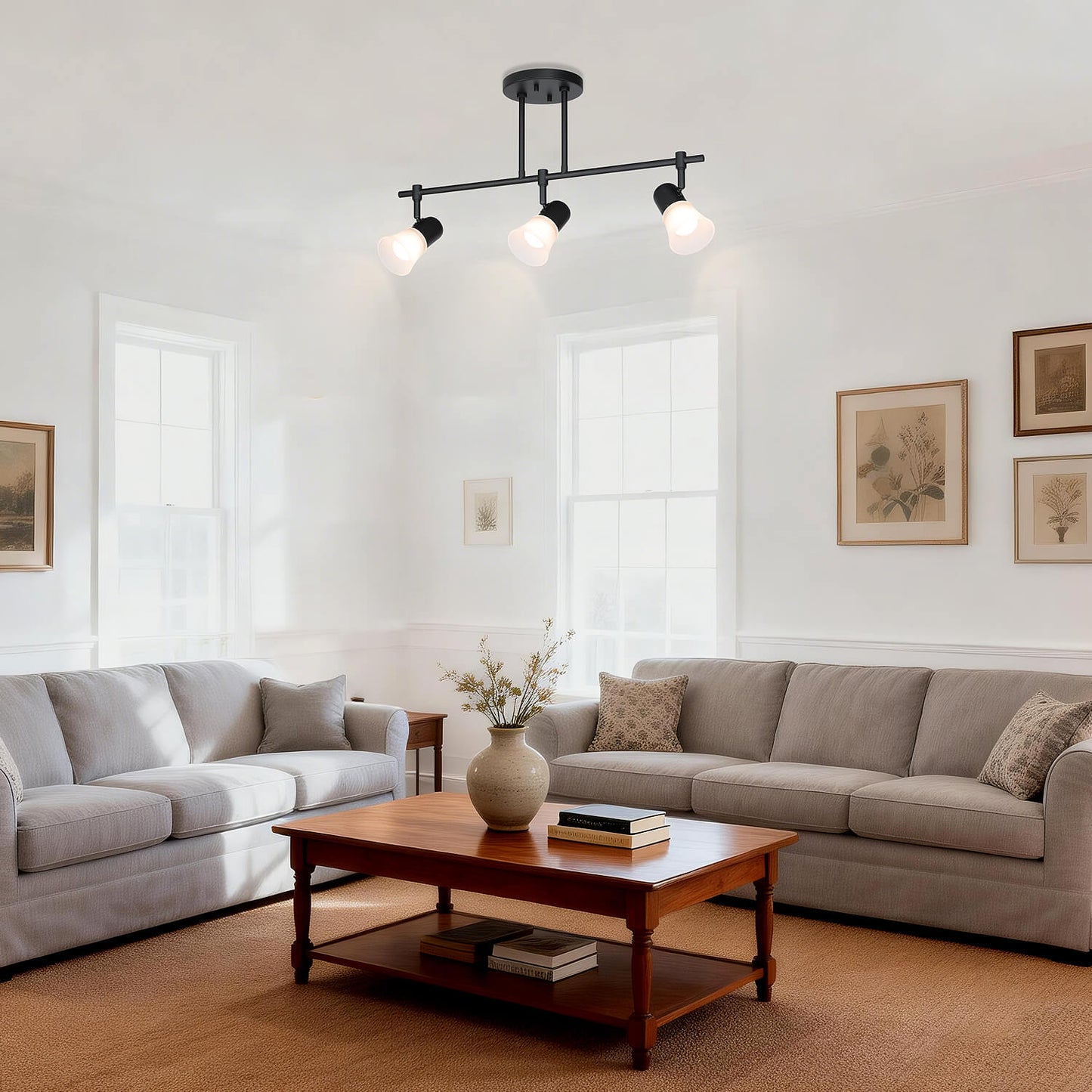 Track Lighting, 3-Light Ceiling Mount, Adjustable Spotlight Heads, Matte Black XB-TR1235-3-MB