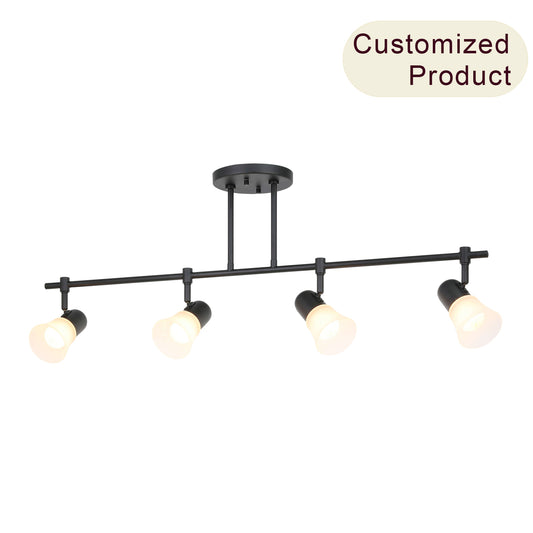 Modern Track Light Fixture, 4-Light Black Kitchen Island Lighting, Glass Shades XB-TR1235-4-MB