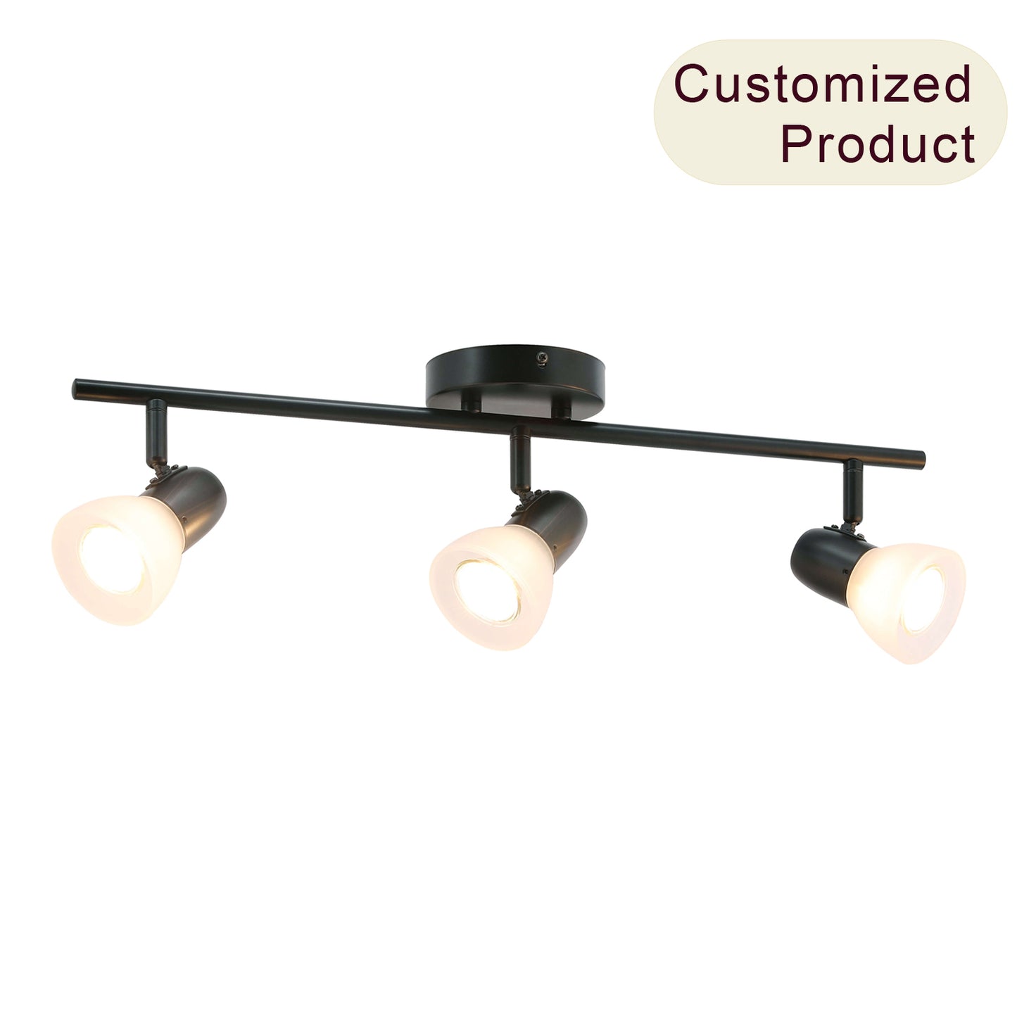 Modern Track Light Fixture, 3-Light Rail with Frosted Glass Shades, Matte Black XB-TR1237-3-MB