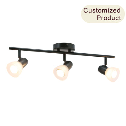 Modern Track Light Fixture, 3-Light Rail with Frosted Glass Shades, Matte Black XB-TR1237-3-MB