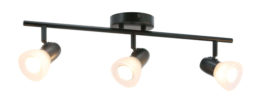 Modern Track Light Fixture, 3-Light Rail with Frosted Glass Shades, Matte Black XB-TR1237-3-MB