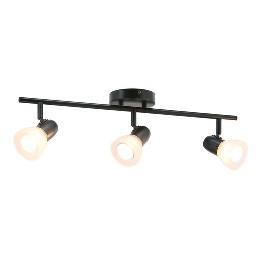 Modern Track Light Fixture, 3-Light Rail with Frosted Glass Shades, Matte Black XB-TR1237-3-MB