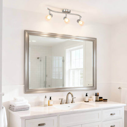 Track Lighting, 3-Light S-Shaped Rail, Brushed Nickel with Alabaster Glass Shades XB-TR1238-3-BN