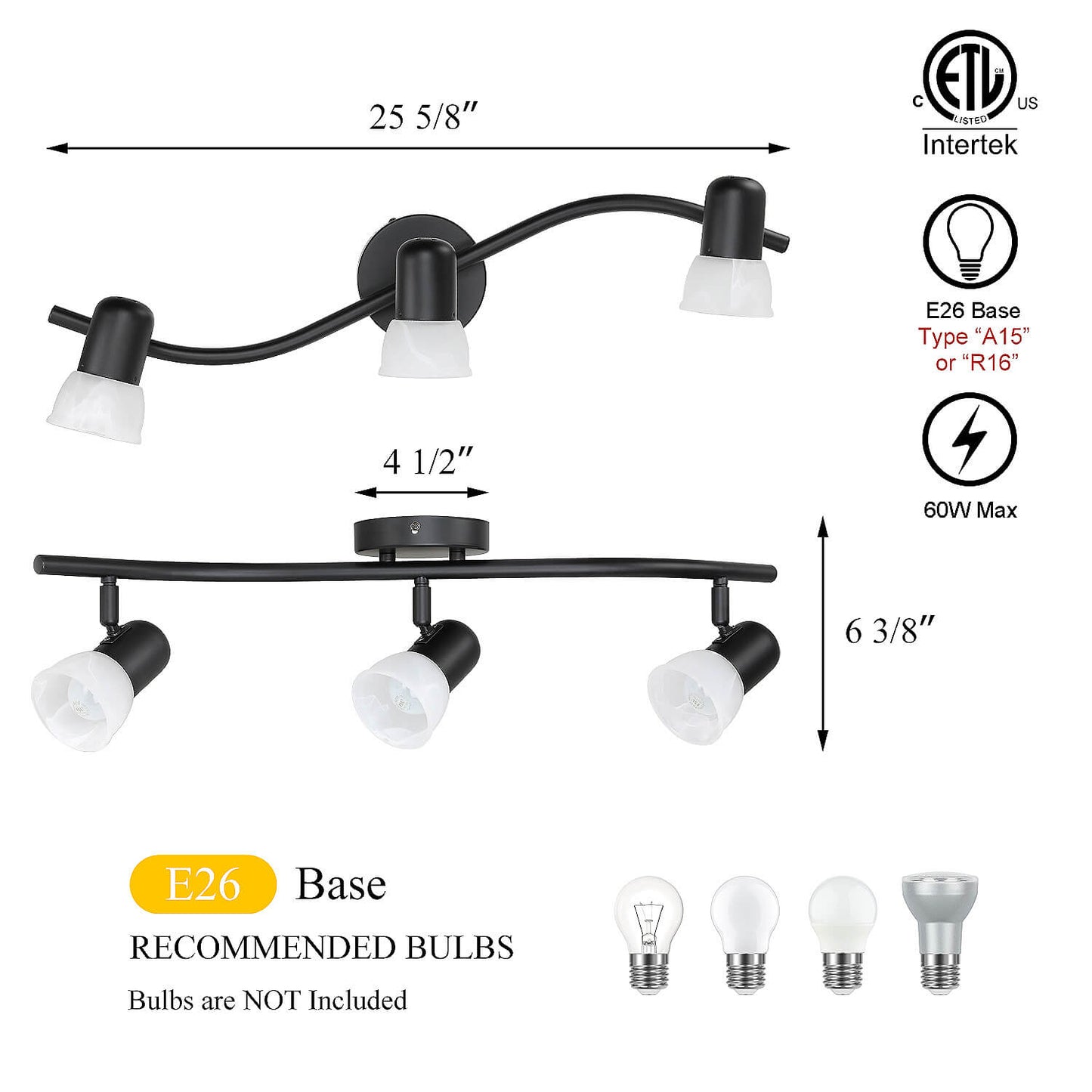 Modern Complete Track Lighting Kit with Rotatable Head Black Kitchen Ceiling Spot Light XB-TR1238-3-MB