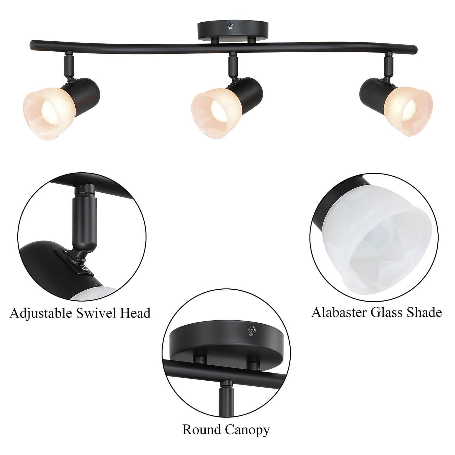 Modern Complete Track Lighting Kit with Rotatable Head Black Kitchen Ceiling Spot Light XB-TR1238-3-MB