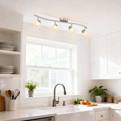 Modern Glass Track Lighting Bar Nickel Finish XB-TR1238-4-BN