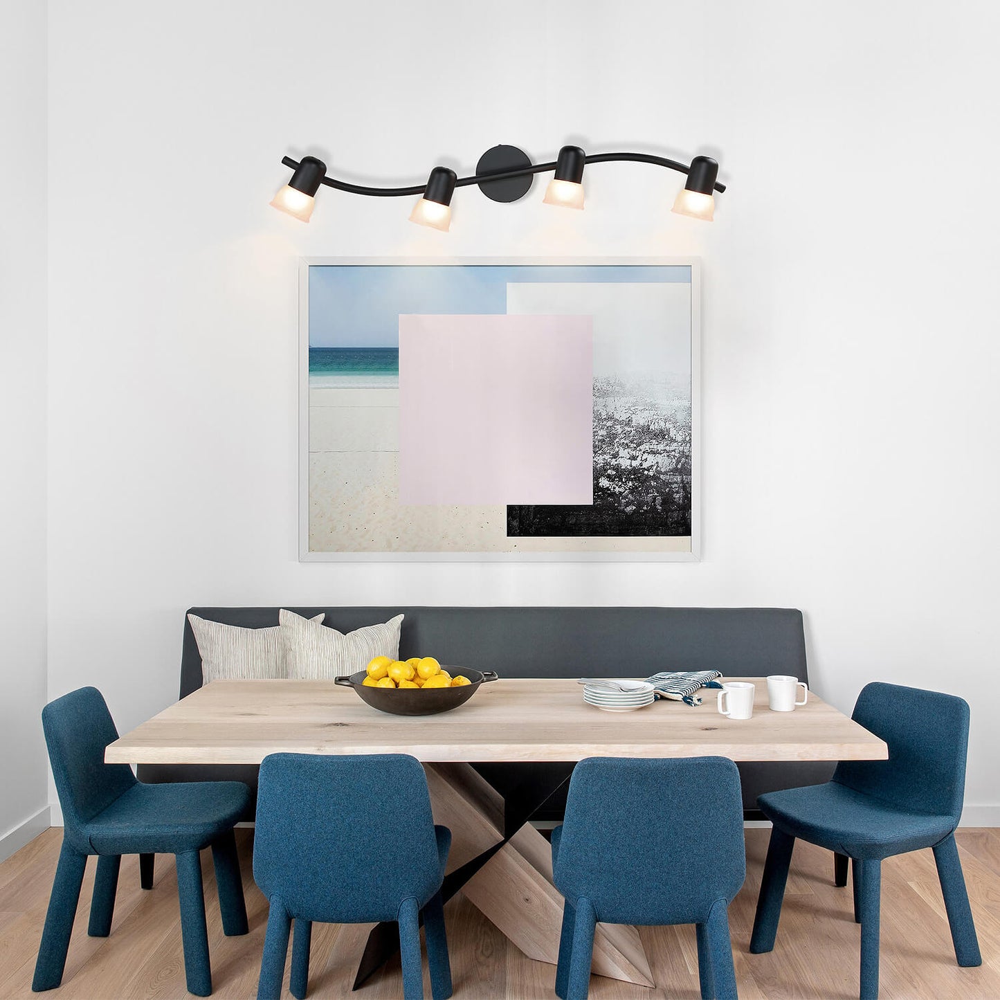 Modern 4 Light Track Light with Adjustable Head Fixed Wave Spot Ceiling Fixtures XB-TR1238-4-MB