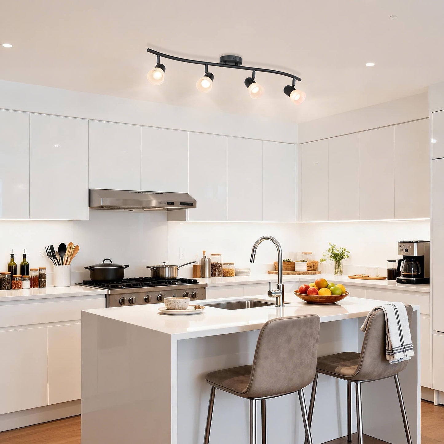 Modern 4 Light Track Light with Adjustable Head Fixed Wave Spot Ceiling Fixtures XB-TR1238-4-MB
