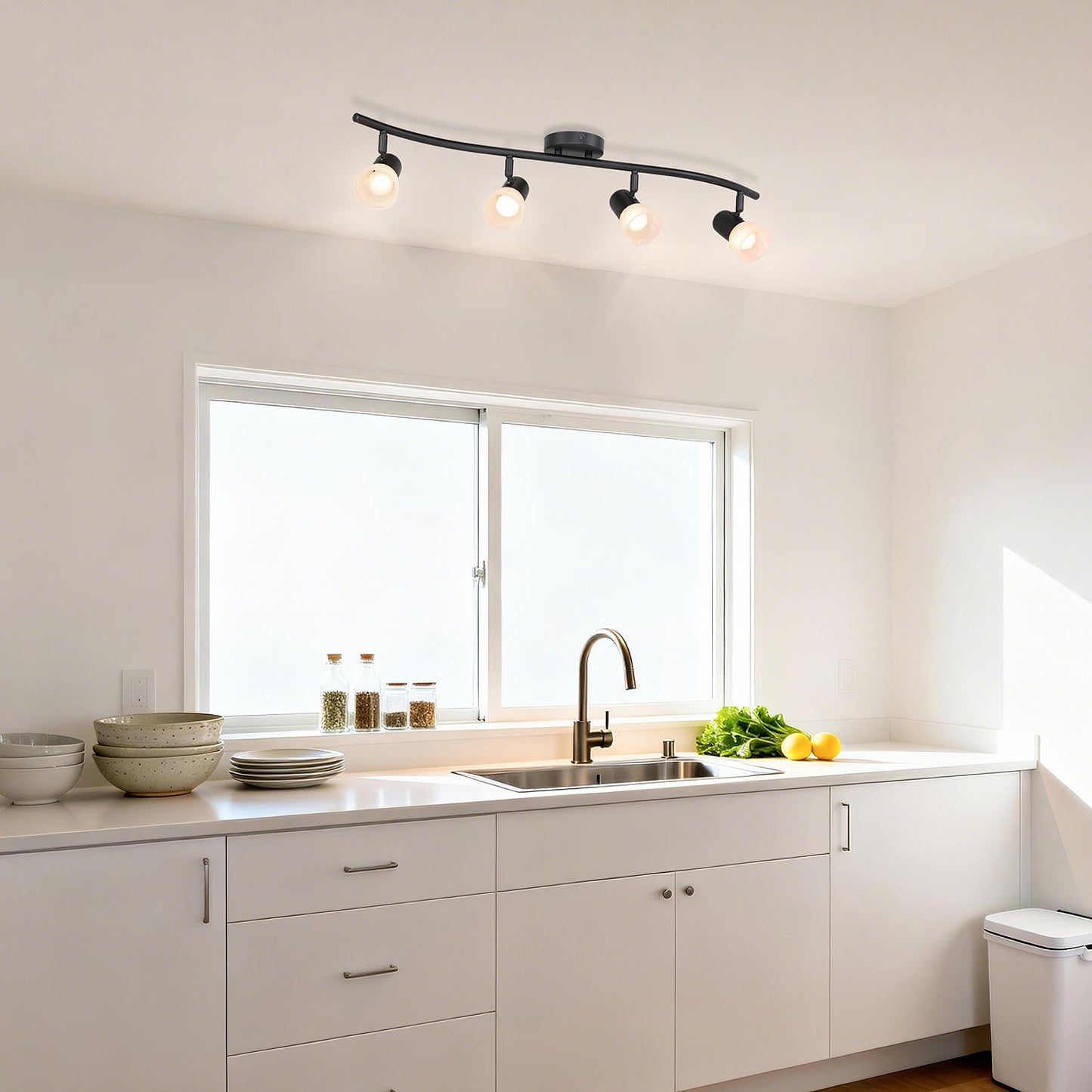 Modern 4 Light Track Light with Adjustable Head Fixed Wave Spot Ceiling Fixtures XB-TR1238-4-MB