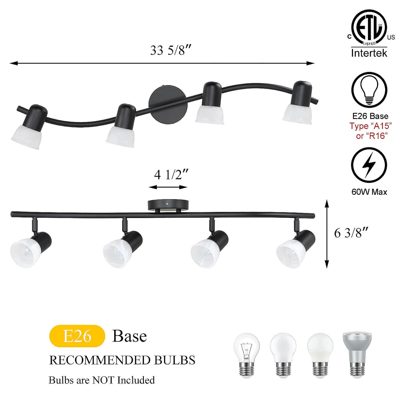 Modern 4 Light Track Light with Adjustable Head Fixed Wave Spot Ceiling Fixtures XB-TR1238-4-MB