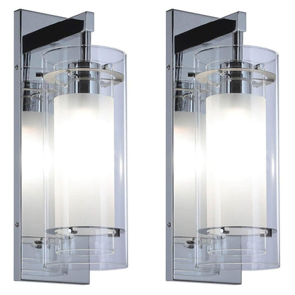 Set of 2 Modern Bathroom Wall Sconces, Clear and Frosted Glass Shade, Chrome XB-W1159-2-CH
