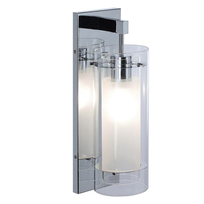 Set of 2 Modern Bathroom Wall Sconces, Clear and Frosted Glass Shade, Chrome XB-W1159-2-CH