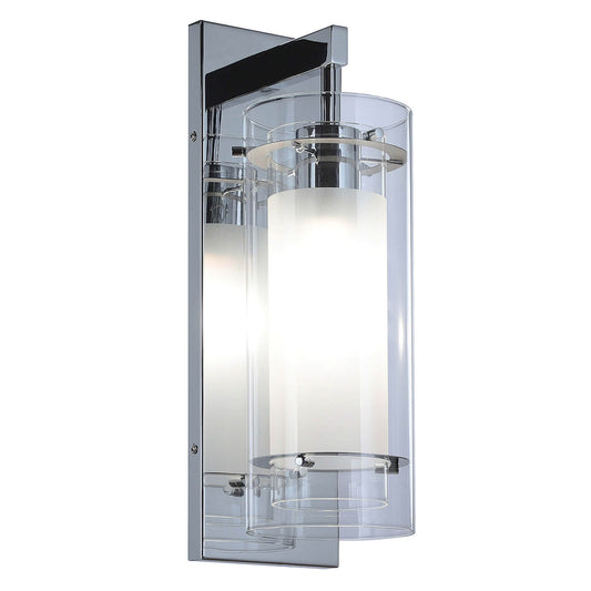 Modern Wall Sconce Light Fixture, Clear and Frosted Glass Shade, Chrome, 1-Light XB-W1159-CH