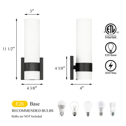 Modern Black Wall Sconce with White Glass for Bathroom and Bedroom XB-W1185-MB
