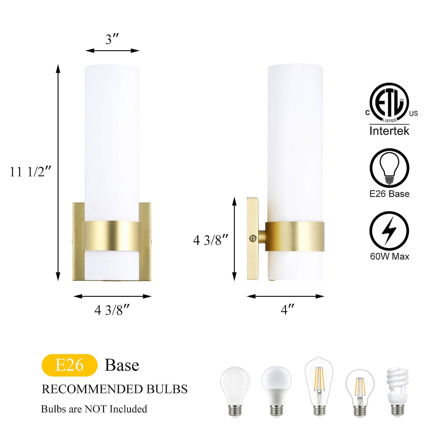 1-Light ADA Bathroom Wall Sconce with Tube Glass in Satin Brass XB-W1185-SB