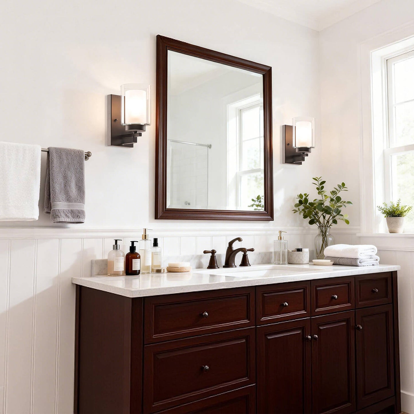 Dual Glass Bathroom Vanity Light in Dark Bronze XB-W1195-1-DB